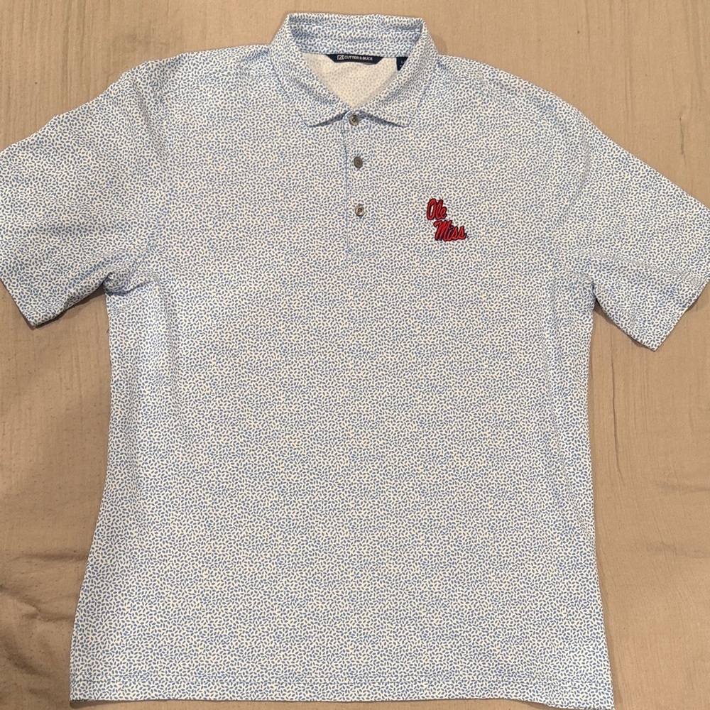 Cutter & Buck White and Powder Blue Patterned Polo Shirt
